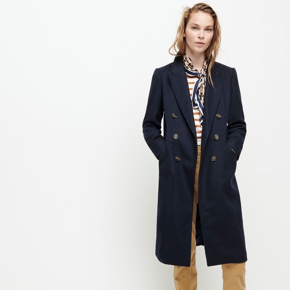NWT J.Crew Double-Breasted Topcoat Italian Wool Cashmere in Navy